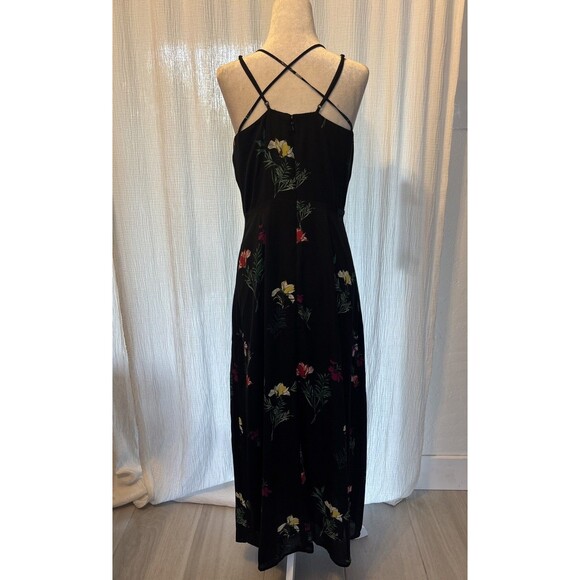Vince Camuto Black Floral Maxi Dress Crisscross Back Spaghetti Straps Sz 4 - Picture 2 of 9